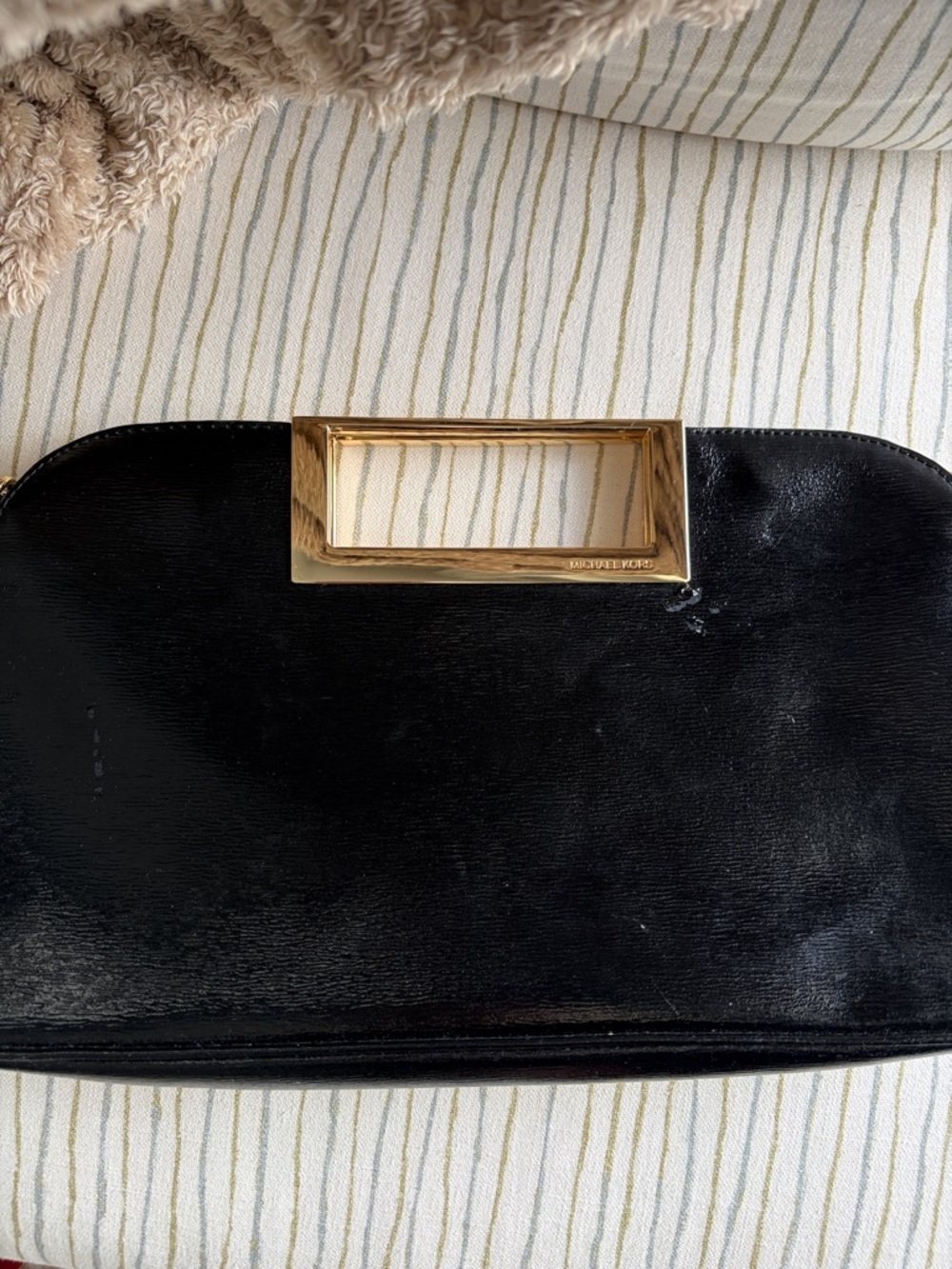 Michael Kors Black Leather Clutch with Gold Rectangular Handle